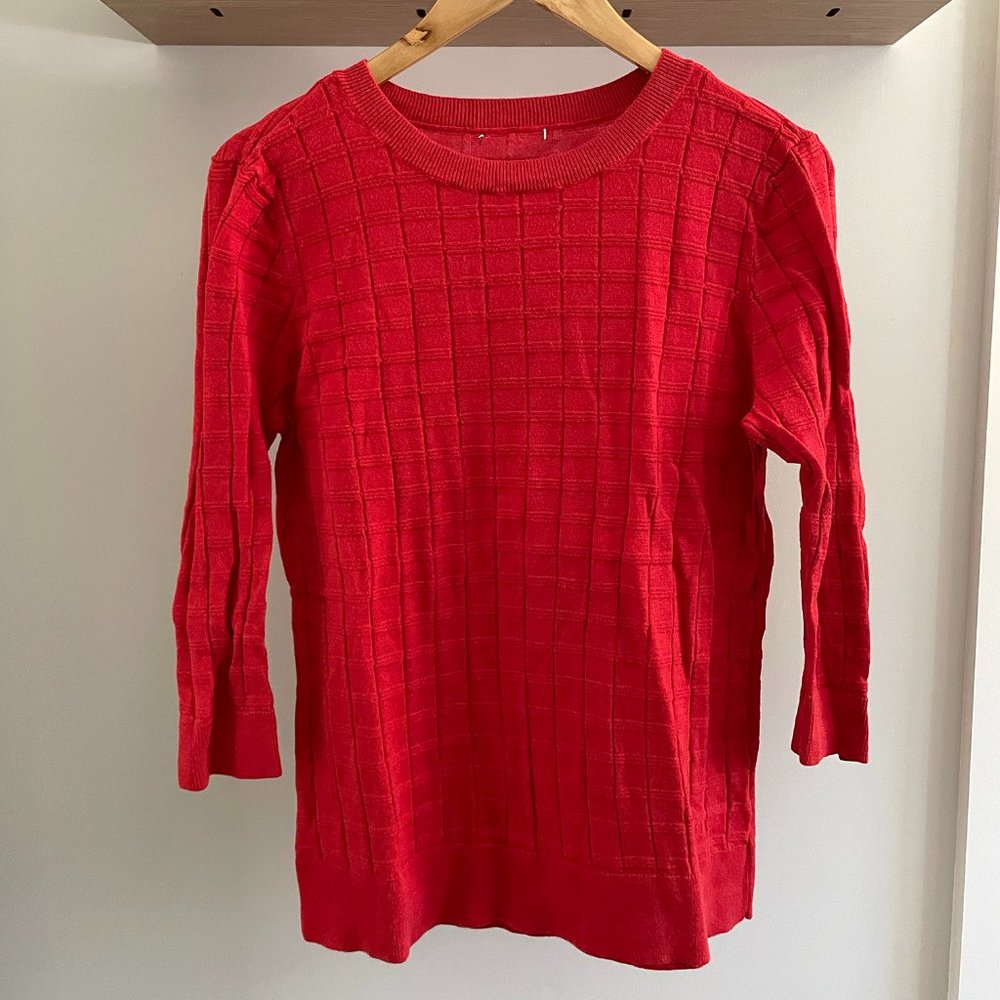 Bright Red Sweater 3/4 Sleeves Stretch XL Halogen